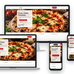 Responsive Geräteansicht der La Tavola Pizzeria Website mit Onlineshop
